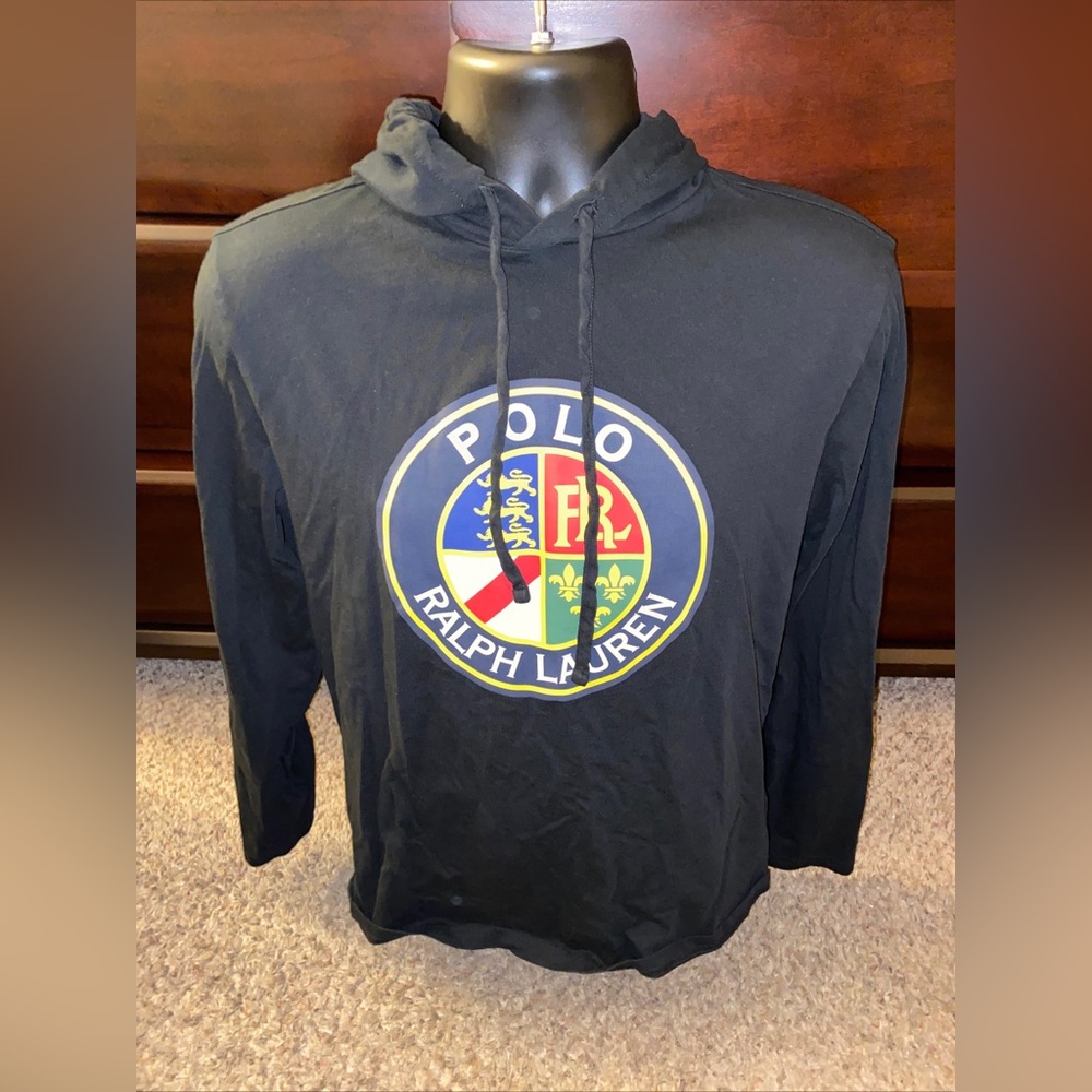 Polo Ralph Lauren Classic Fit Black Hoodie Shirt Lightweight Size Medium